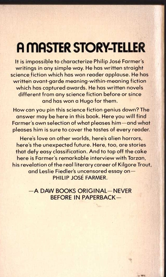 Philip Jose Farmer  THE BOOK OF PHILIP JOSE FARMER magnified rear book cover image