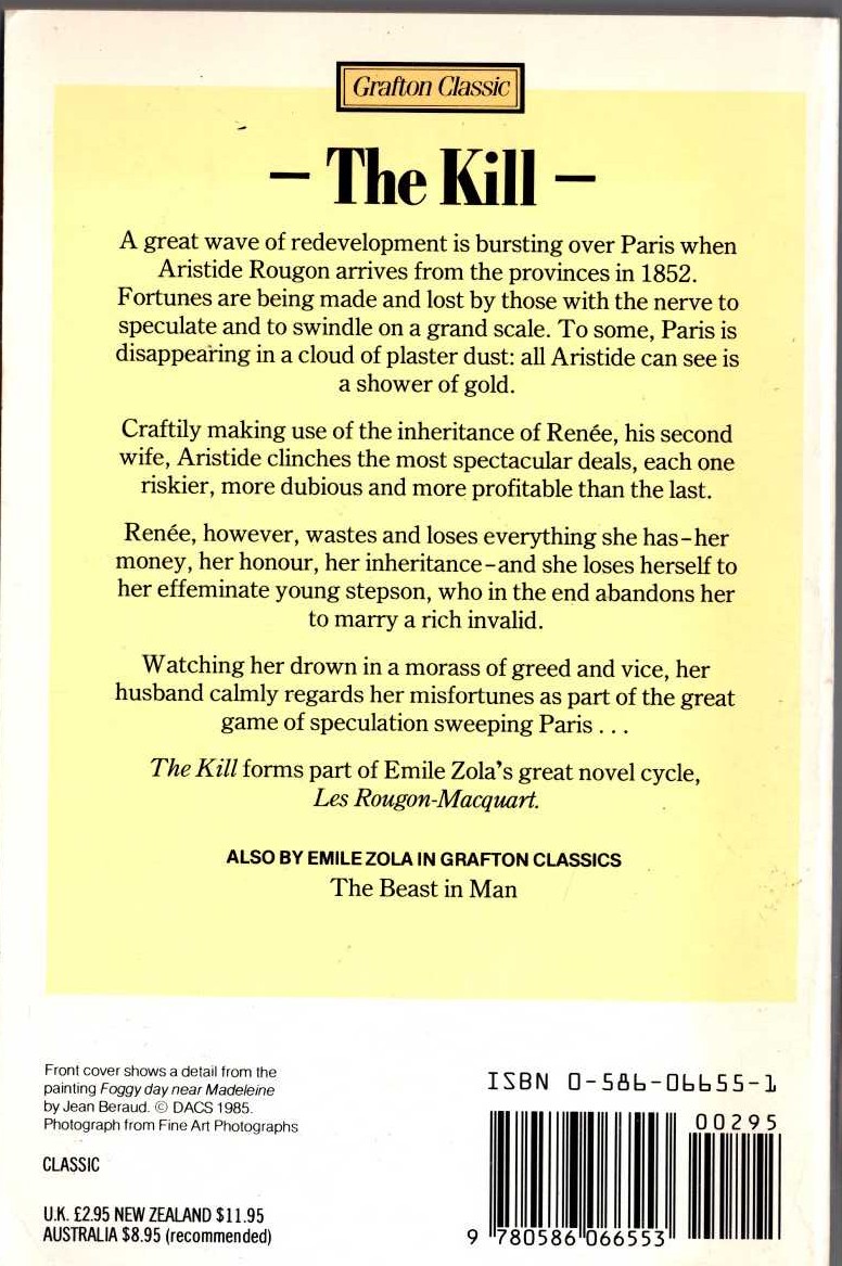 Emile Zola  THE KILL magnified rear book cover image