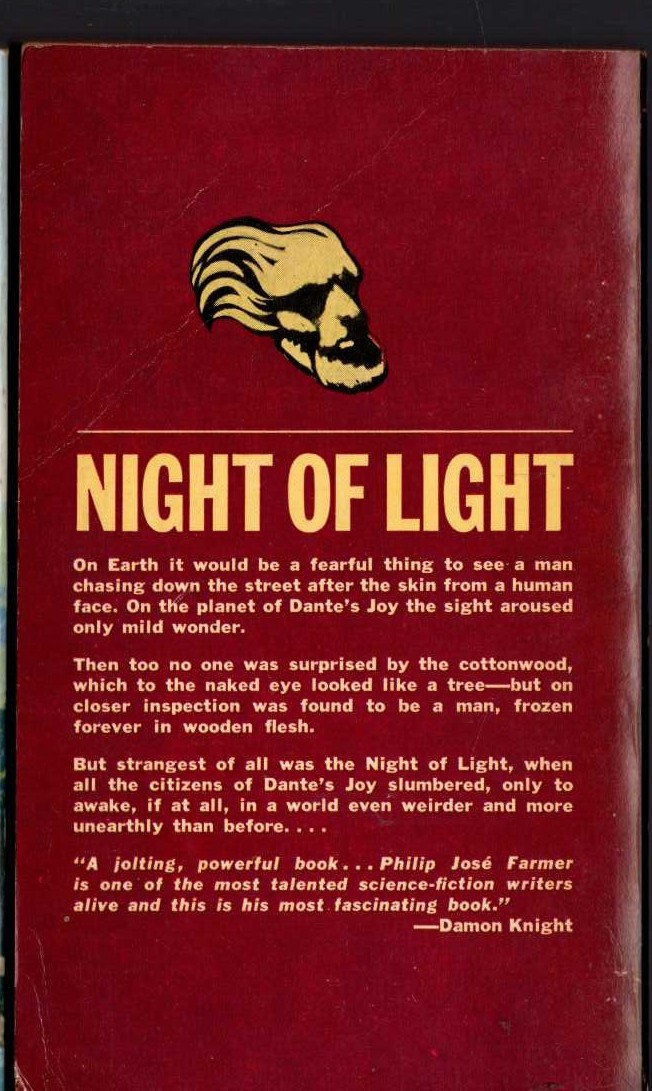 Philip Jose Farmer  NIGHT OF LIGHT magnified rear book cover image