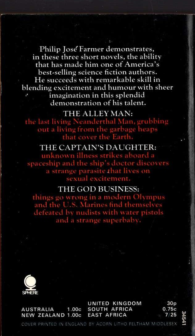 Philip Jose Farmer  THE ALLEY GOD magnified rear book cover image