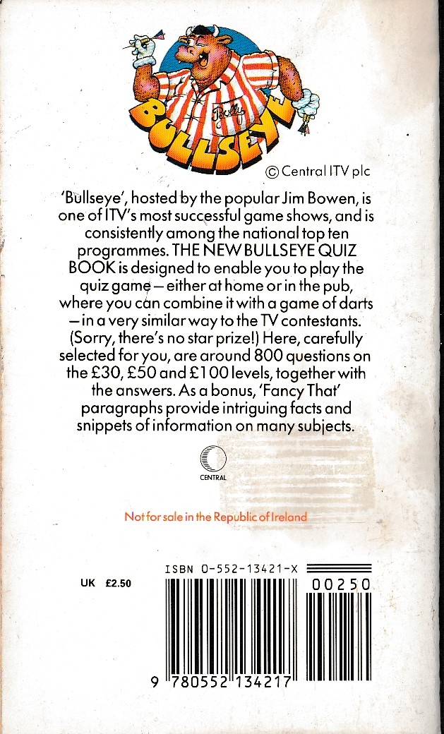 Peter Arnold  THE NEW BULLSEYE QUIZ BOOK magnified rear book cover image