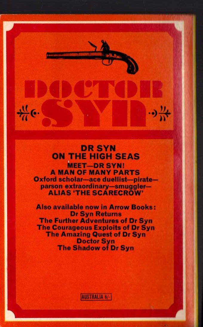 Russell Thorndike  DOCTOR SYN ON THE HIGH SEAS magnified rear book cover image