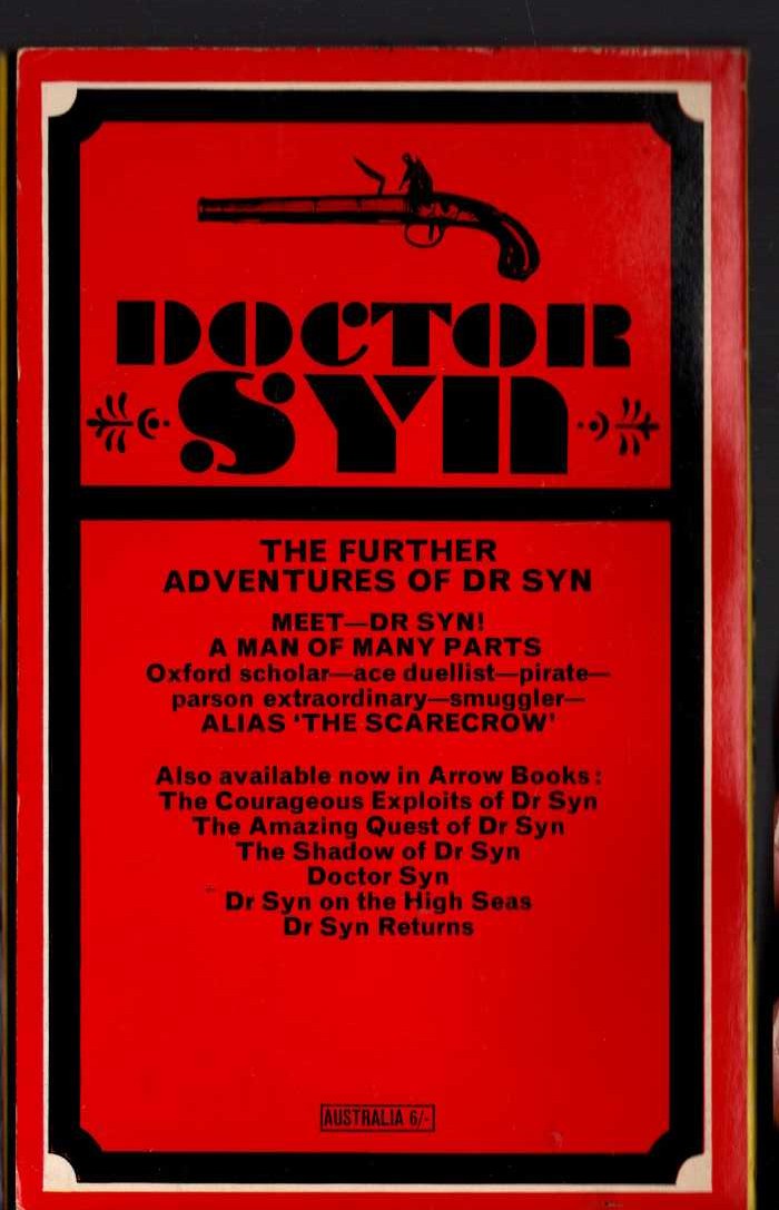 Russell Thorndike  THE FURTHER ADVENTURES OF DOCTOR SYN magnified rear book cover image