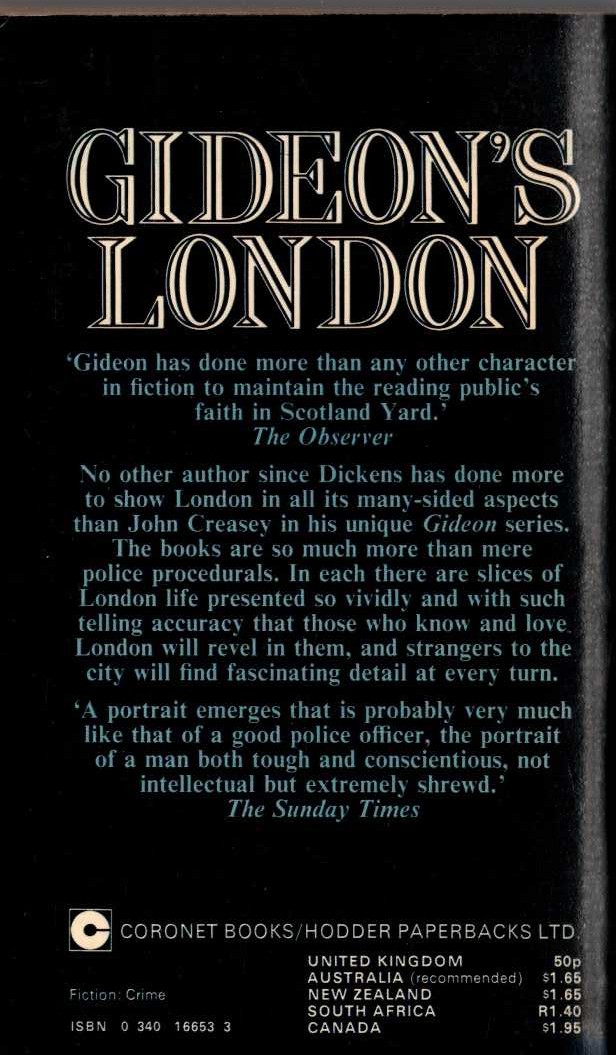 John Creasey  GIDEON'S LONDON: GIDEON'S MARCH/ GIDEON'S RIVER/ GIDEON'S WRATH magnified rear book cover image