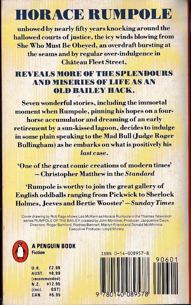 John Mortimer  RUMPOLE'S LAST CASE magnified rear book cover image