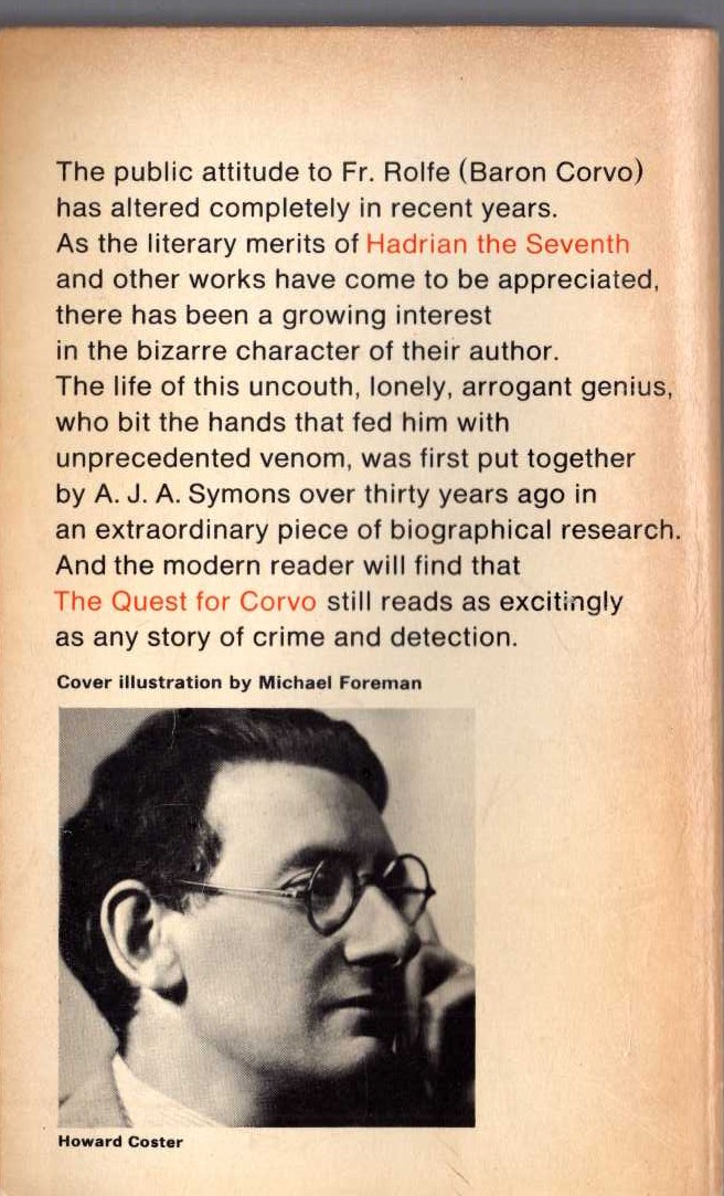 A.J.A. Symons  THE QUEST FOR CORVO magnified rear book cover image