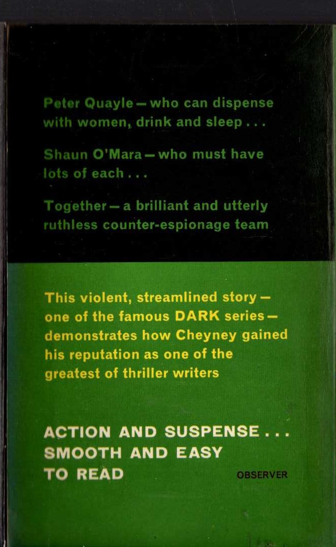 Peter Cheyney  THE DARK STREET magnified rear book cover image