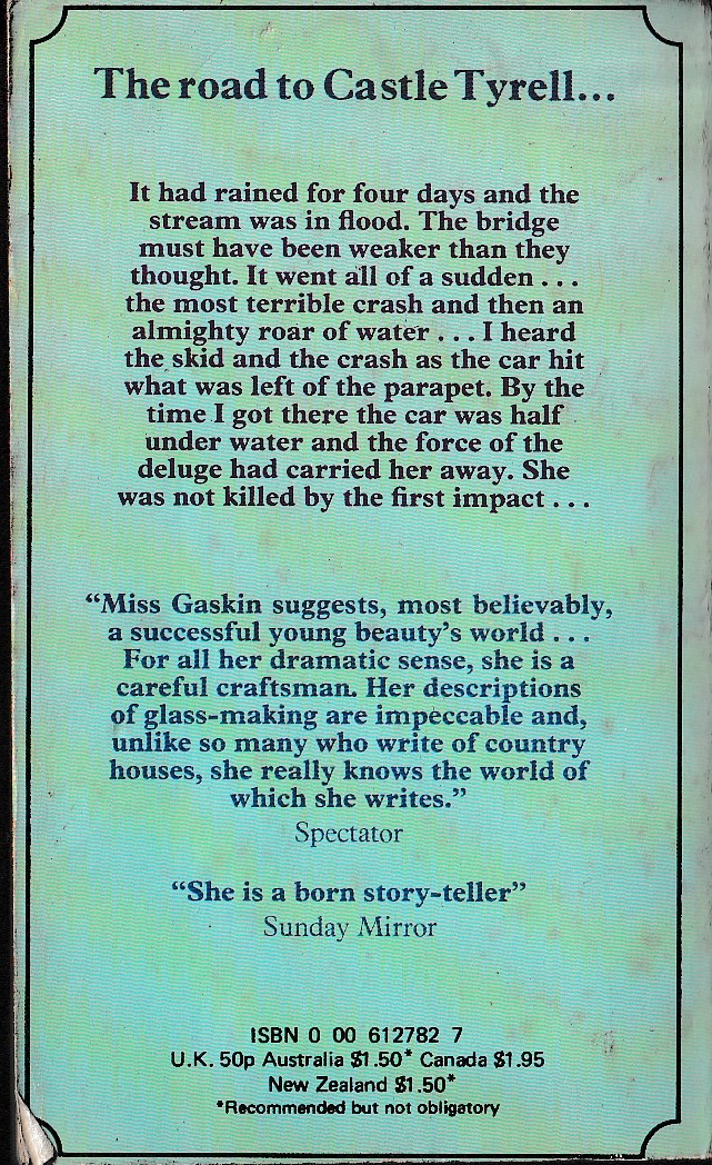 Catherine Gaskin  EDGE OF GLASS magnified rear book cover image