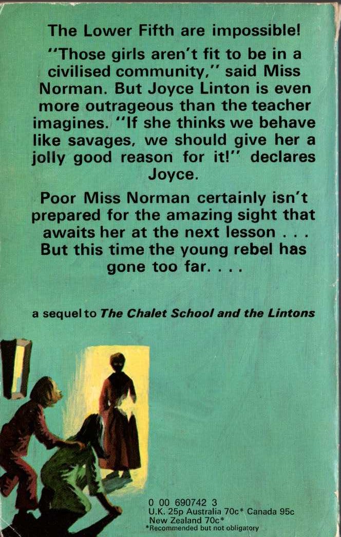 Elinor M. Brent-Dyer  A REBEL AT THE CHALET SCHOOL magnified rear book cover image