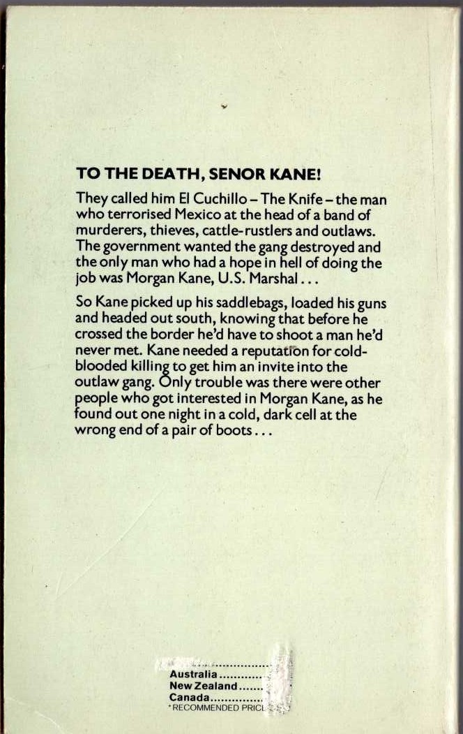 Louis Masterson  TO THE DEATH, SENOR KANE! magnified rear book cover image
