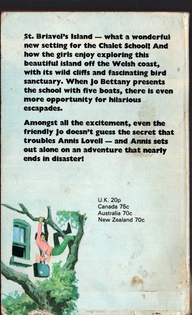 Elinor M. Brent-Dyer  THE CHALET SCHOOL AND THE ISLAND magnified rear book cover image