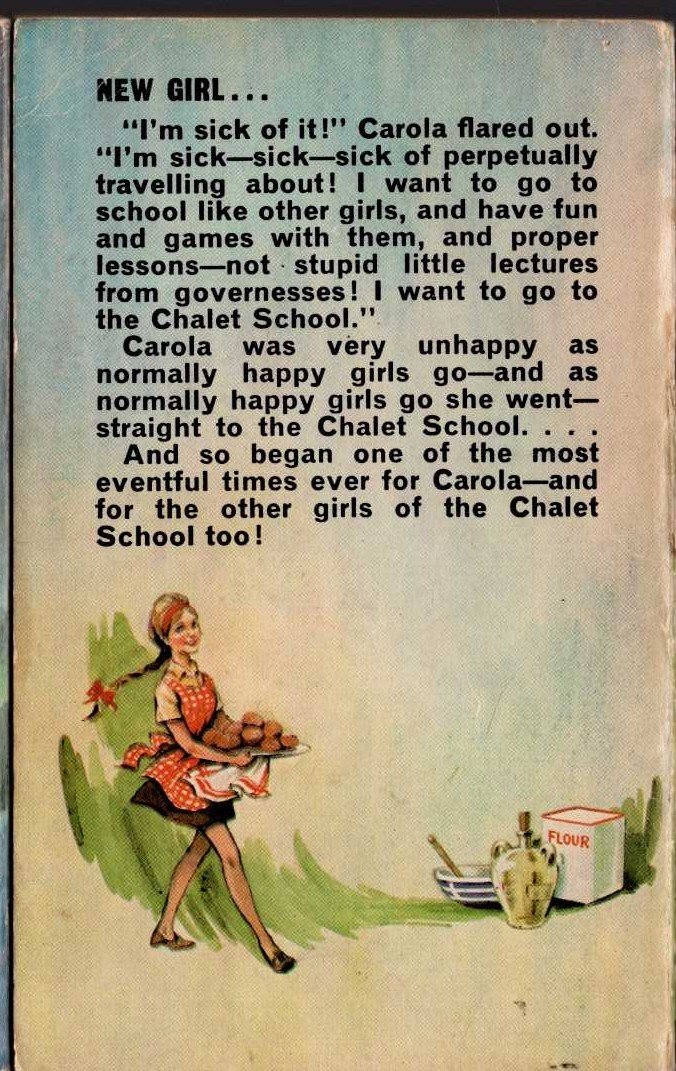 Elinor M. Brent-Dyer  CAROLA STORMS THE CHALET SCHOOL magnified rear book cover image