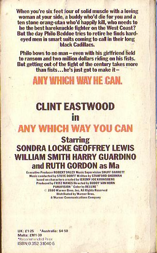 Gerald Cole  ANY WHICH WAY YOU CAN (Clint Eastwood) magnified rear book cover image