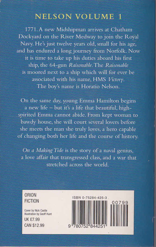 David Donachie  ON A MAKING TIDE magnified rear book cover image