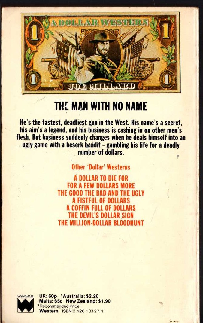 Joe Millard  BLOOD FOR A DIRTY DOLLAR magnified rear book cover image