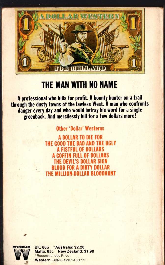 Joe Millard  FOR A FEW DOLLARS MORE magnified rear book cover image