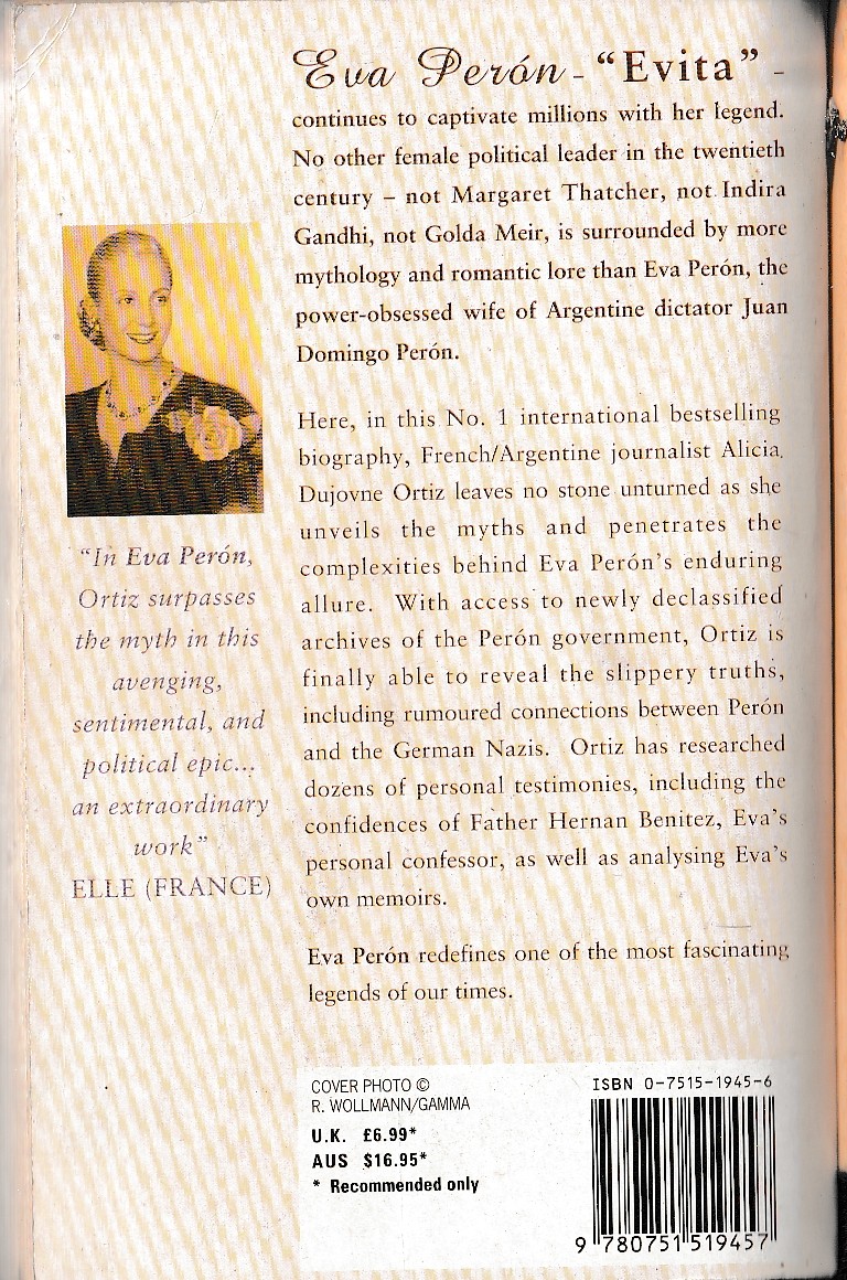 Alicia Dujovne Ortiz  EVA PERON magnified rear book cover image