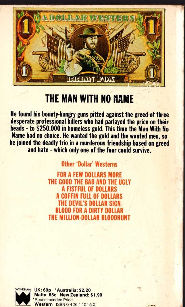 Brian Fox  A DOLLAR TO DIE FOR magnified rear book cover image