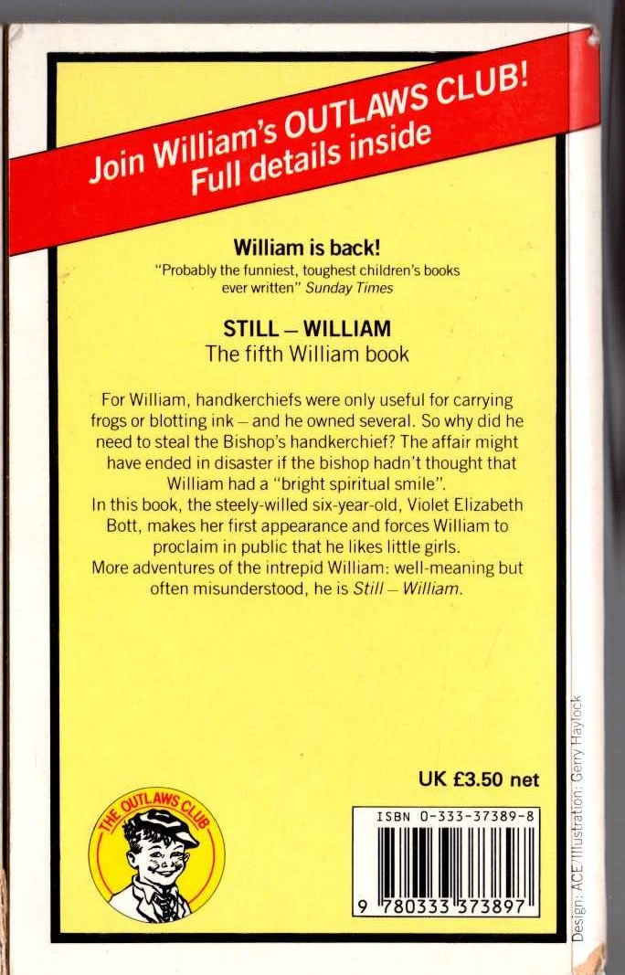 Richmal Crompton  STILL WILLIAM magnified rear book cover image