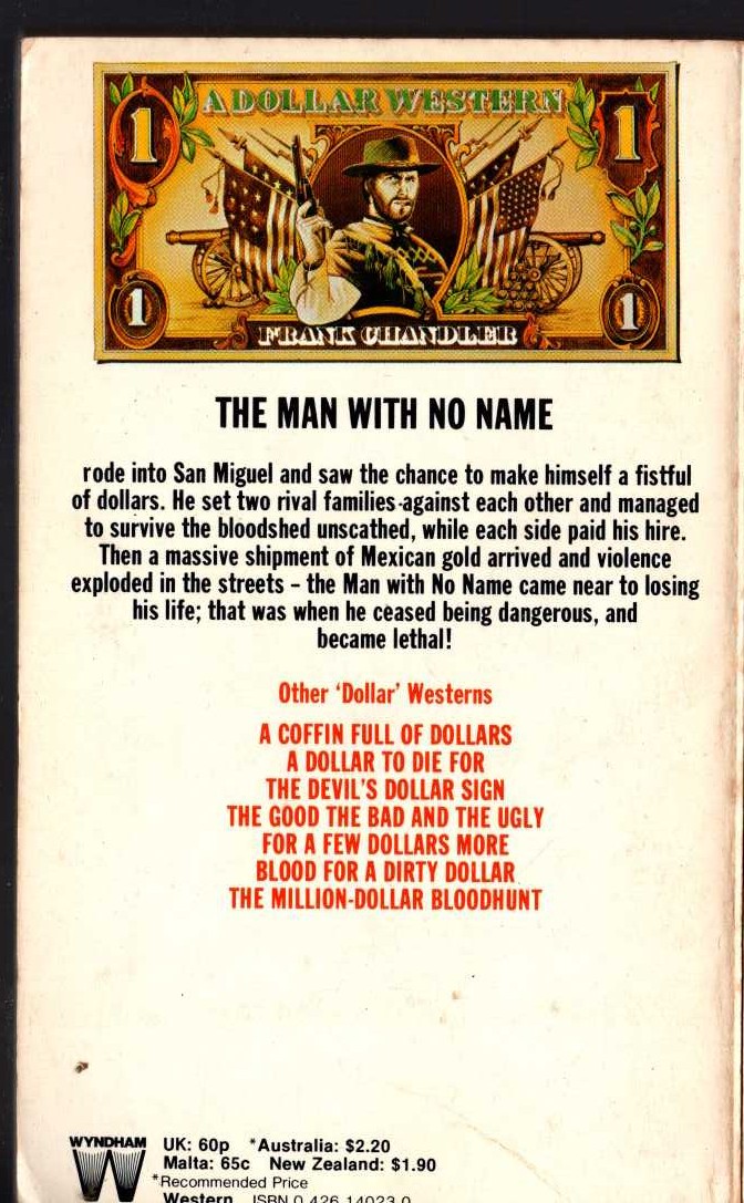 Frank Chandler  A FISTFUL OF DOLLARS magnified rear book cover image