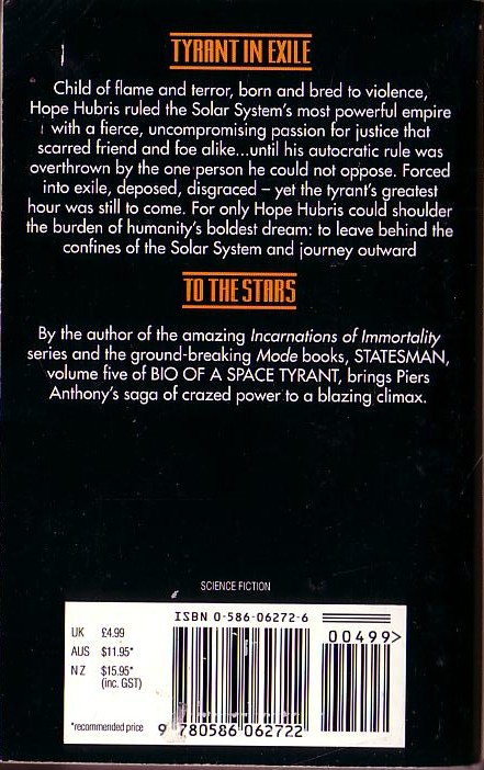 Piers Anthony  BIO OF A SPACE TYRANT 5: STATESMAN magnified rear book cover image