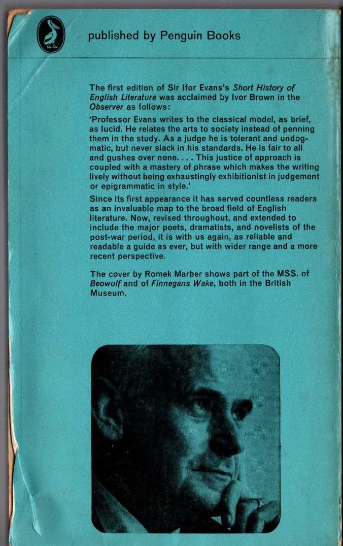 B.Ifor Evans  A SHORT HISTORY OF ENGLISH LITERATURE magnified rear book cover image