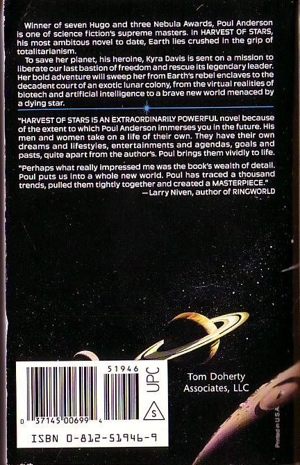 Poul Anderson  HARVEST OF STARS magnified rear book cover image
