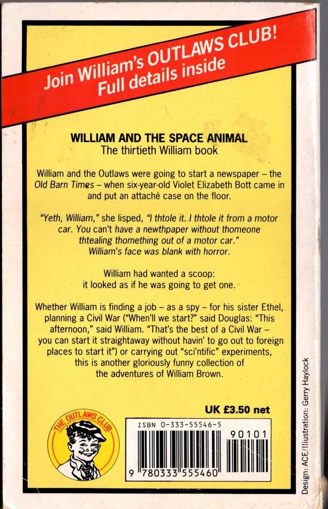 Richmal Crompton  WILLIAM AND THE SPACE ANIMAL magnified rear book cover image
