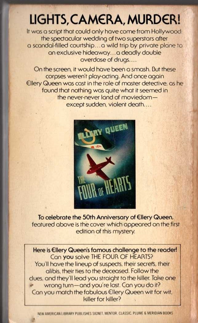 Ellery Queen  THE FOUR OF HEARTS magnified rear book cover image