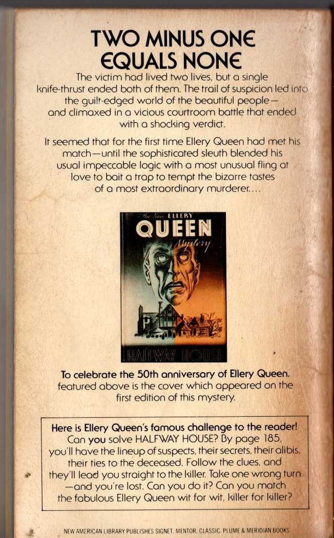 Ellery Queen  HALFWAY HOUSE magnified rear book cover image