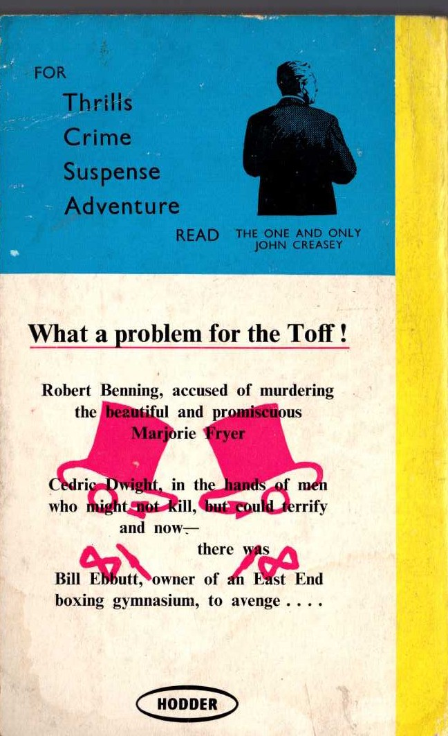 John Creasey  DOUBLE FOR THE TOFF magnified rear book cover image