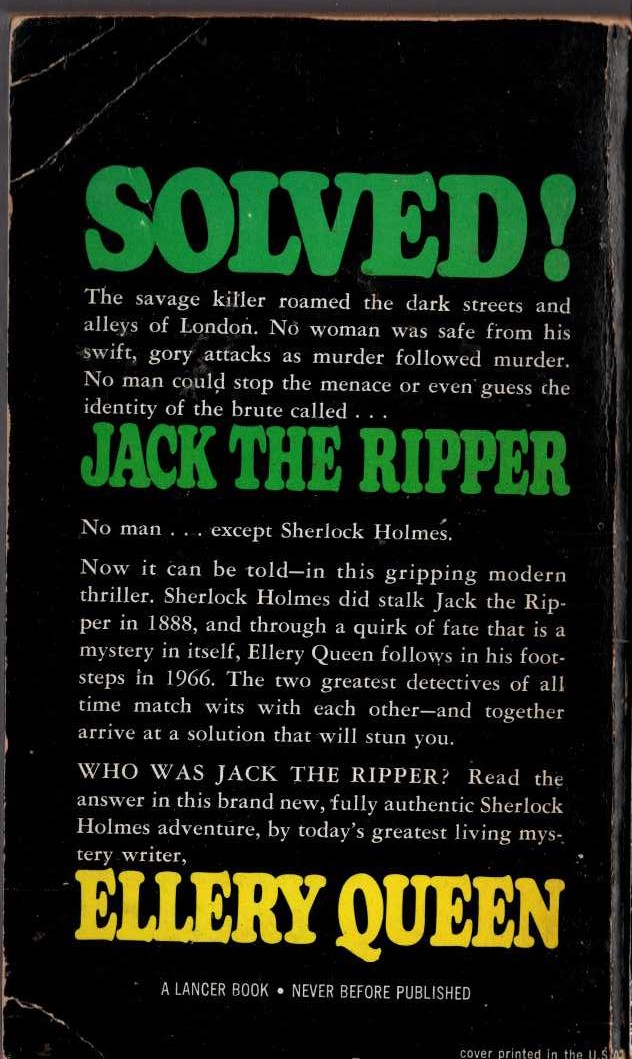 Ellery Queen  A STUDY IN TERROR magnified rear book cover image