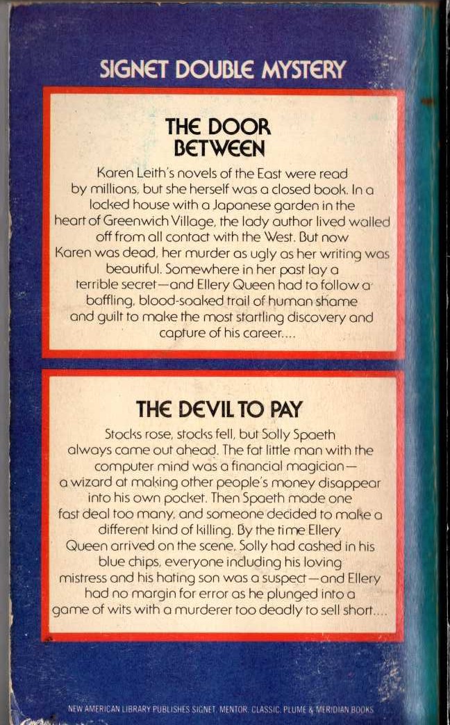 Ellery Queen  THE DOOR BETWEEN and THE DEVIL TO PAY magnified rear book cover image