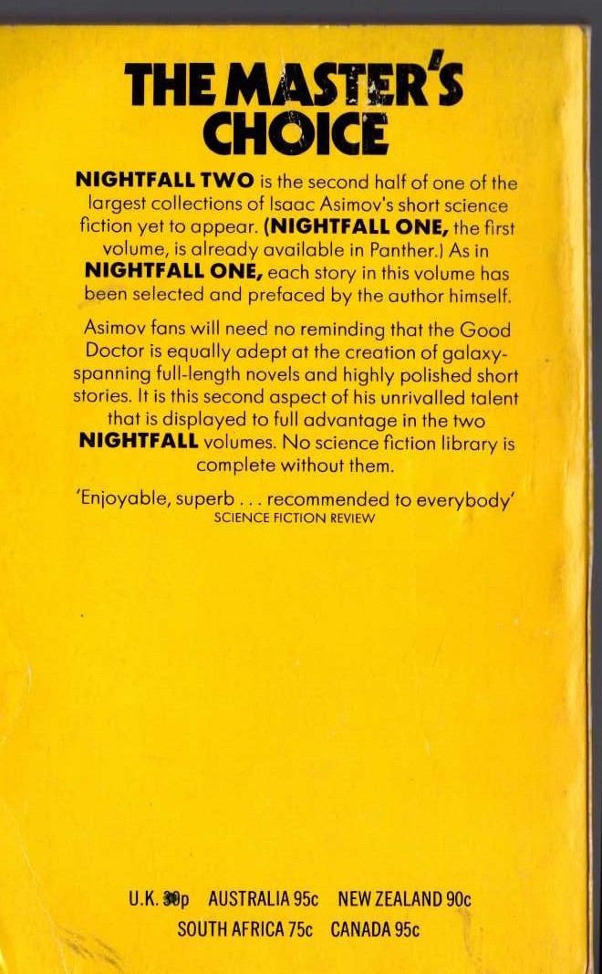 Isaac Asimov  NIGHTFALL TWO magnified rear book cover image