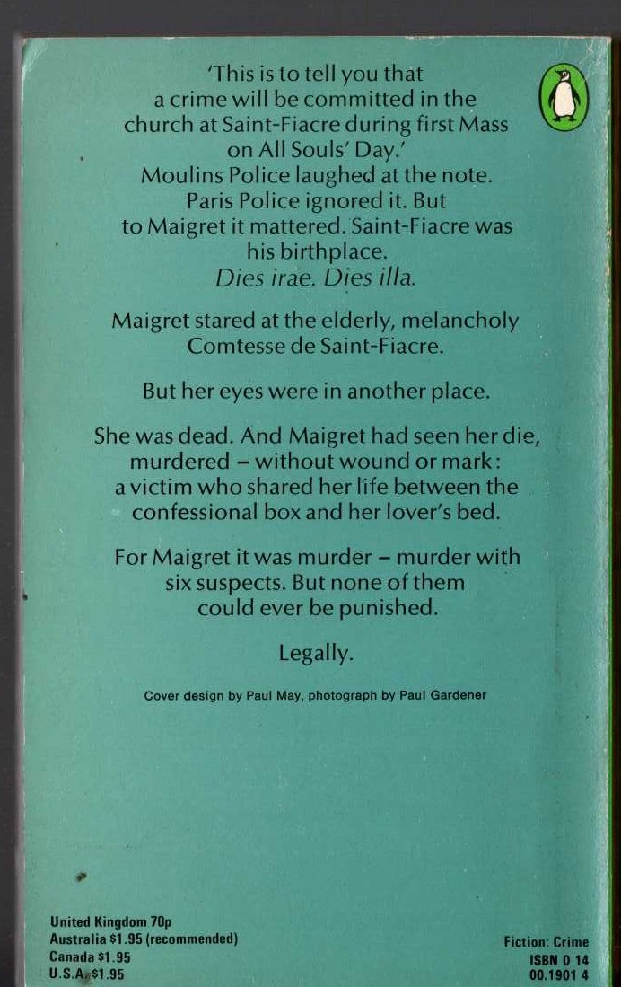 Georges Simenon  MAIGRET GOES HOME magnified rear book cover image