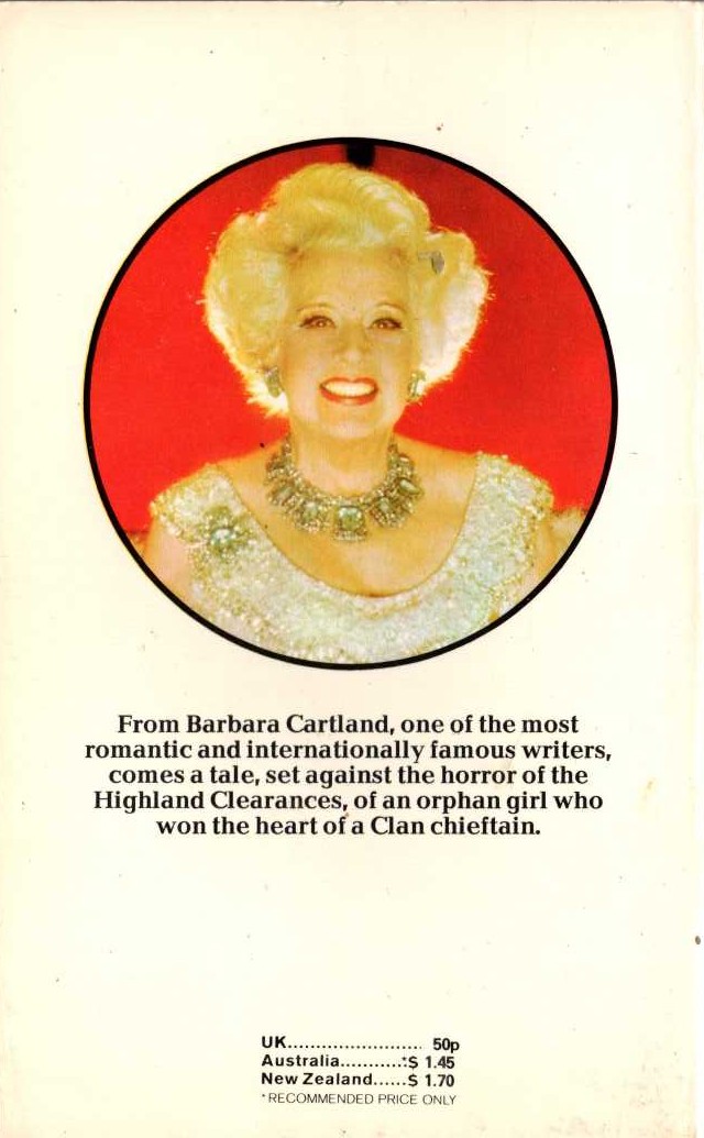 Barbara Cartland  THE SECRET OF THE GLEN magnified rear book cover image