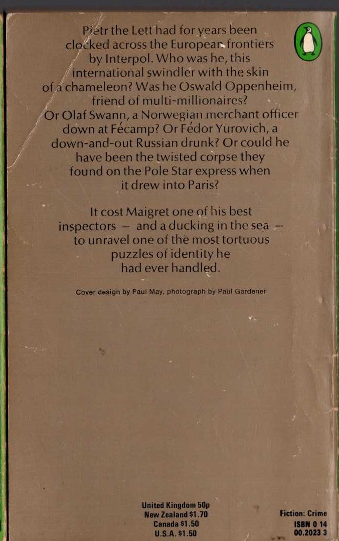 Georges Simenon  MAIGRET AND THE ENIGMATIC LETT magnified rear book cover image