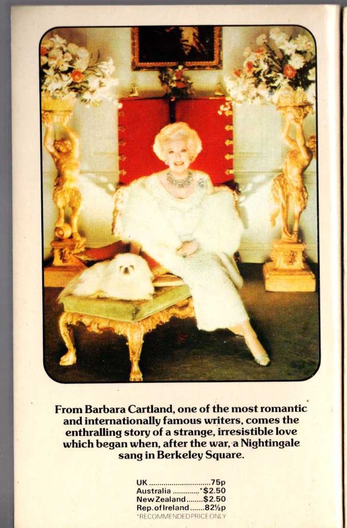 Barbara Cartland  A NIGHTINGALE SANG magnified rear book cover image