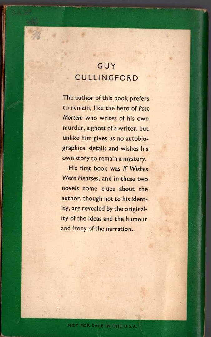 Guy Cullingford  POST MORTEM magnified rear book cover image