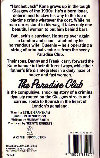 Hugh Miller  THE PARADISE CLUB (BBC TV: Leslie Grantham & Don Henderson) magnified rear book cover image