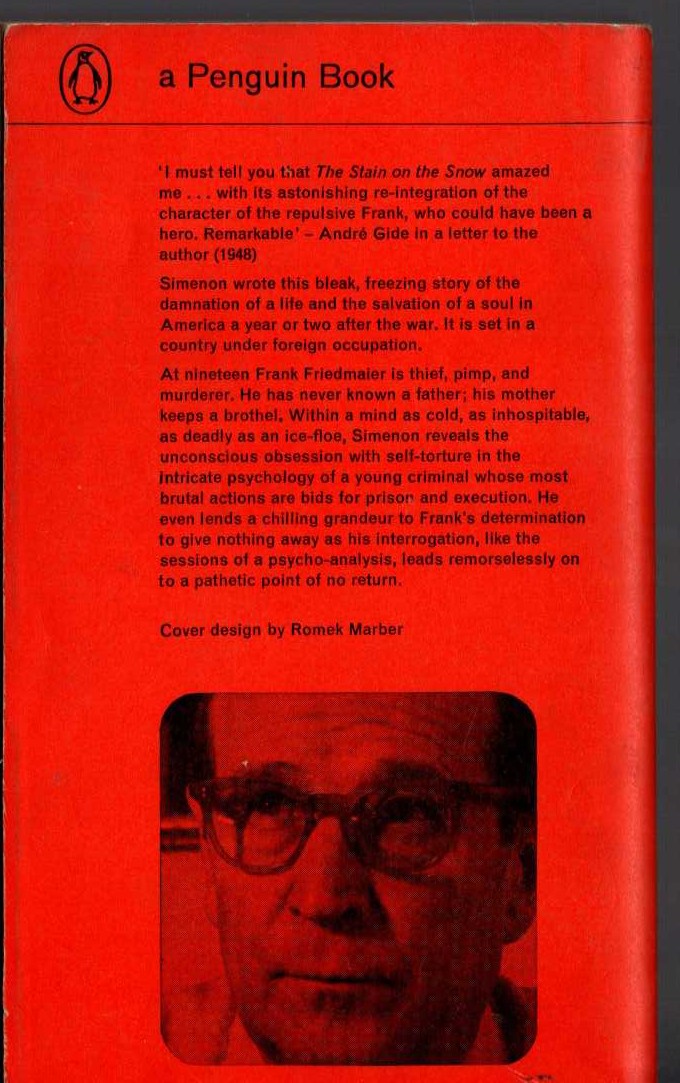 Georges Simenon  THE STAIN ON THE SNOW magnified rear book cover image