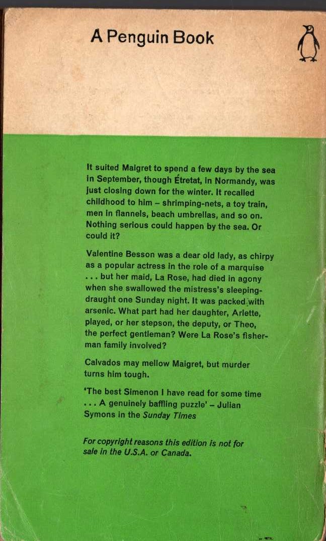 Georges Simenon  MAIGRET AND THE OLD LADY magnified rear book cover image