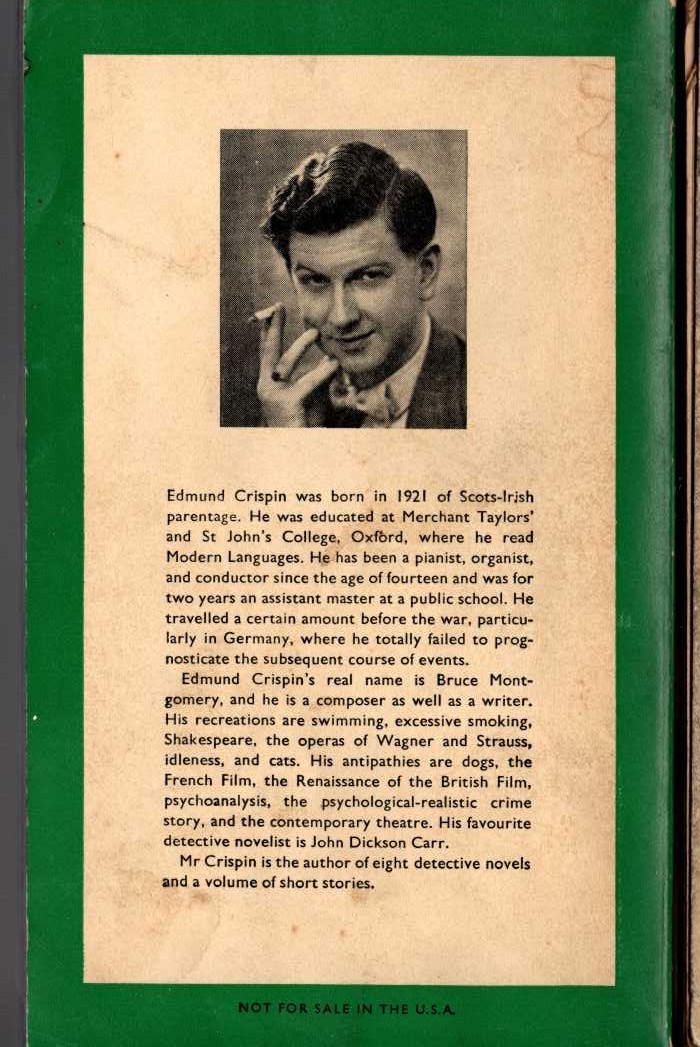 Edmund Crispin  THE MOVING TOYSHOP magnified rear book cover image