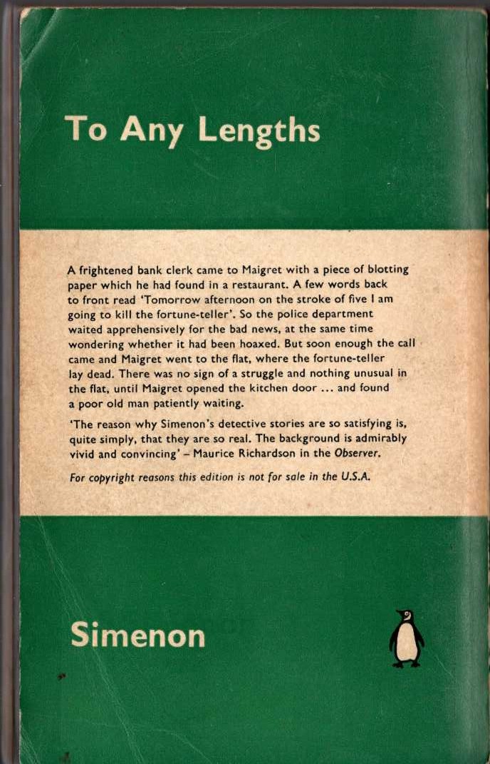 Georges Simenon  TO ANY LENGTHS magnified rear book cover image