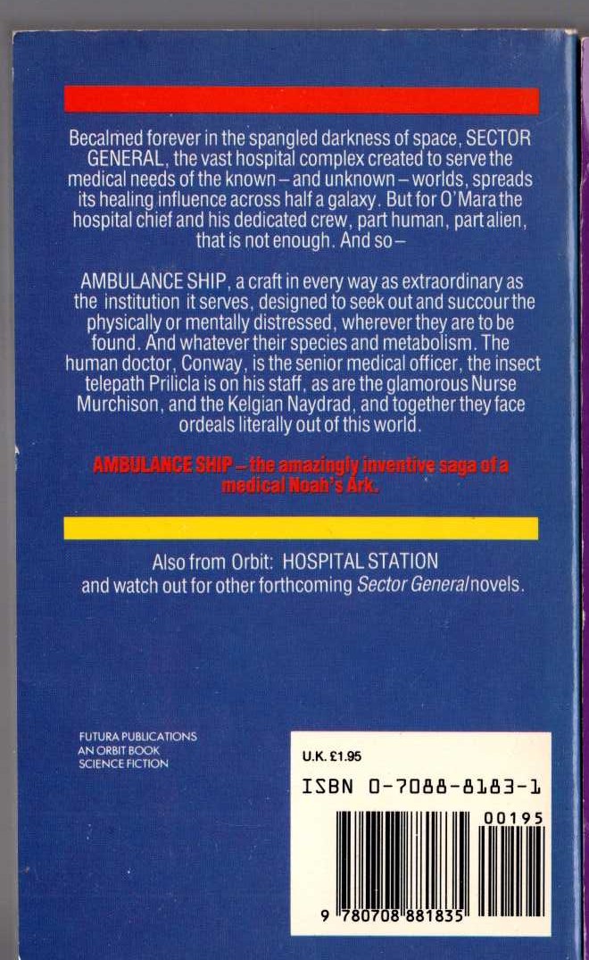 James White  AMBULANCE SHIP magnified rear book cover image