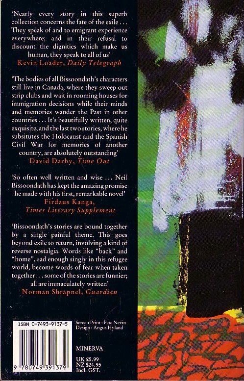 Neil Bissoondath  ON THE EVE OF UNCERTAIN TOMORROWS magnified rear book cover image