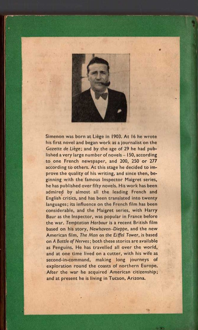 Georges Simenon  A CRIME IN HOLLAND and A FACE FOR A CLUE magnified rear book cover image