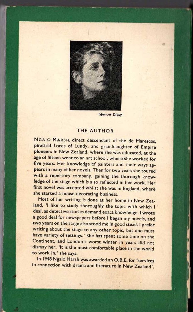 Ngaio Marsh  OVERTURE TO DEATH magnified rear book cover image