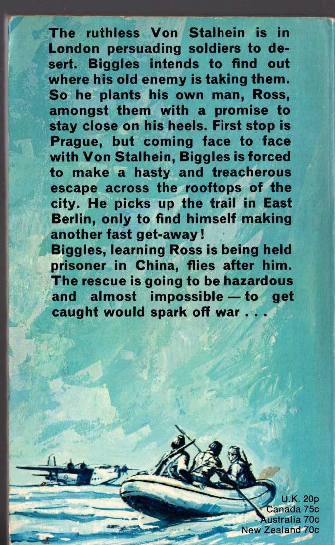 Captain W.E. Johns  BIGGLES FOLLOWS ON magnified rear book cover image