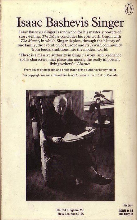 Isaac Bashevis Singer  THE ESTATE magnified rear book cover image